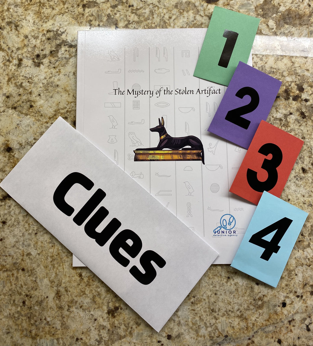 The Mystery of the Stolen Artifact. Can you use the 16 clues to figure out who stole the ancient egyptian statue of anubis?